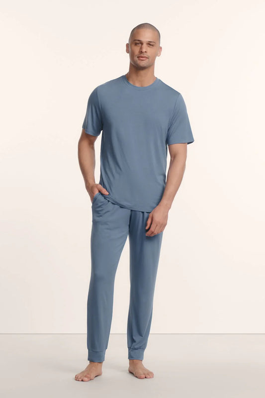 Henry Short Slv/Long PJ Set - Slate Blue