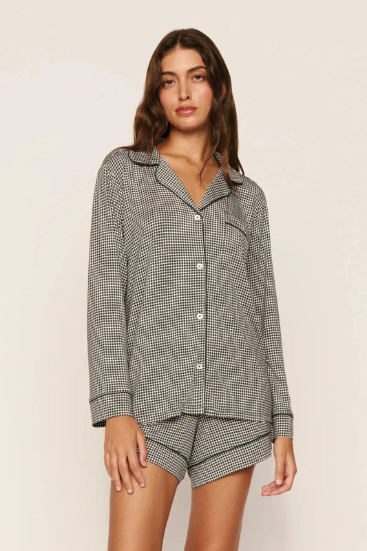 Gisele LS Short PJ Set - Cabin Check Ivory/Pine