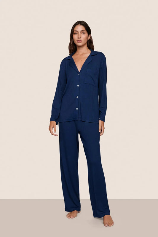 Gisele Rib Long PJ Set - Navy