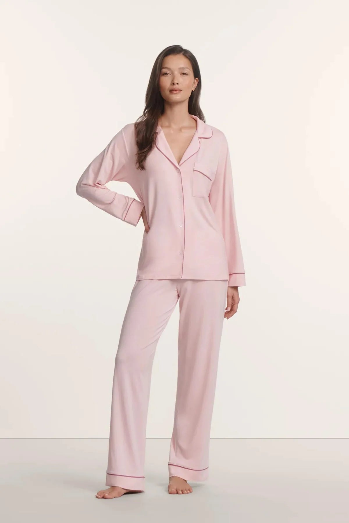 Gisele Long PJ Set - Pale Pink/Fig