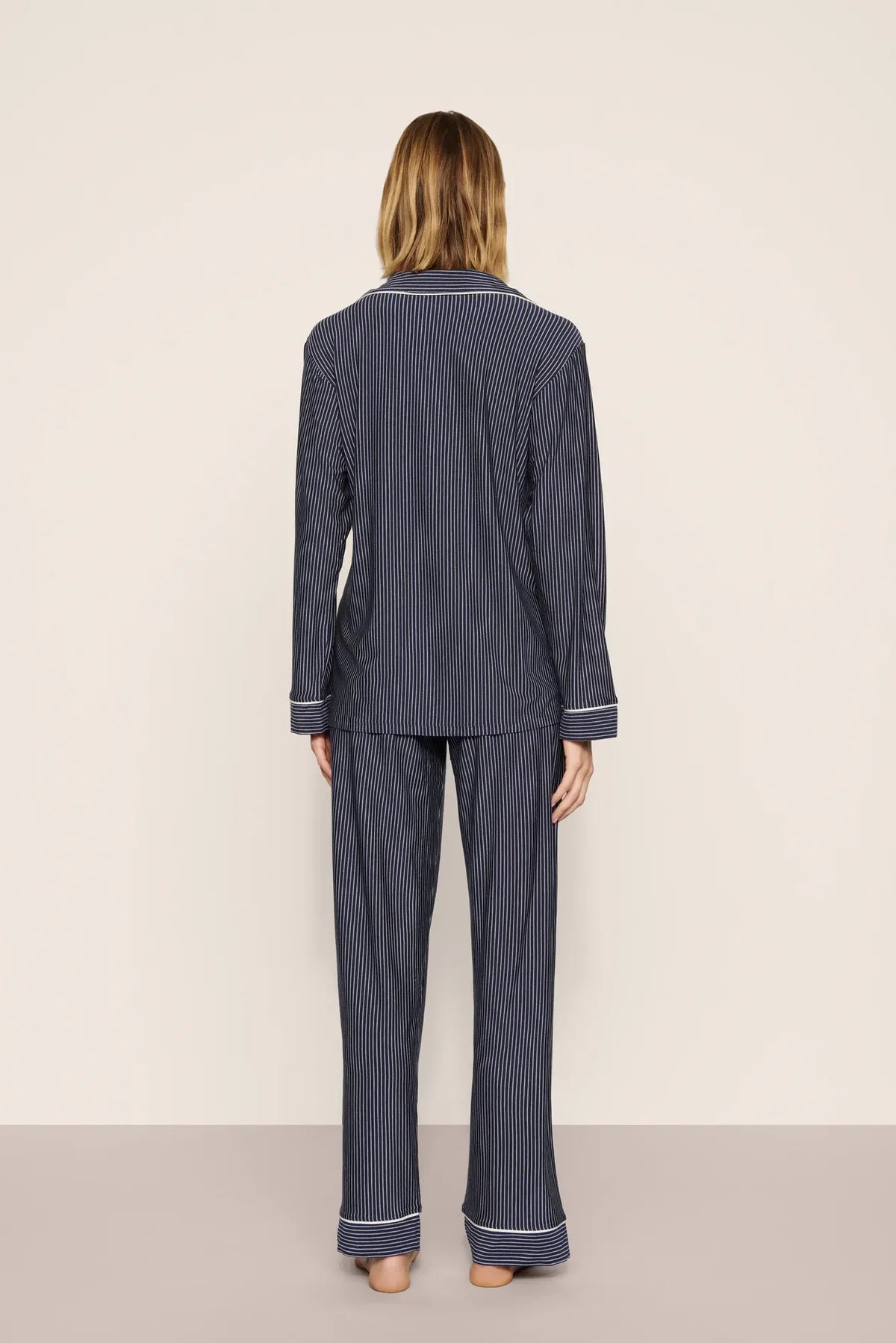 Gisele Long Printed PJ - Duo Stripes Navy/Ivory