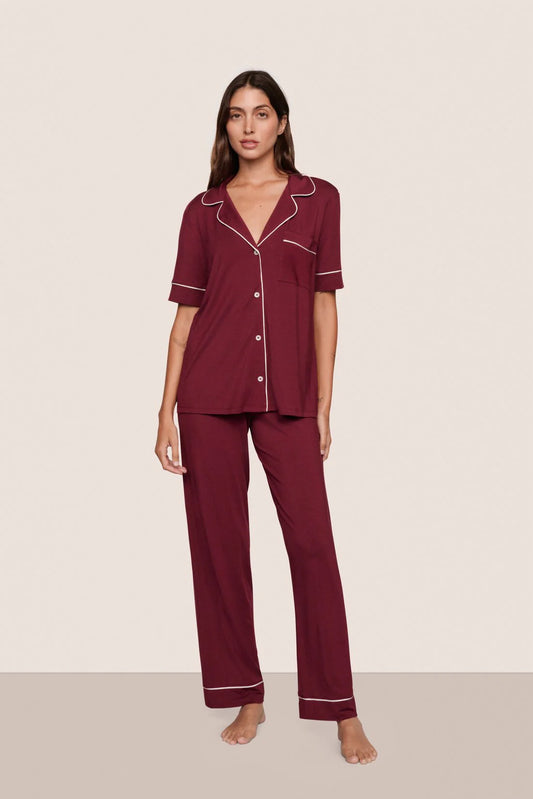 Gisele Short Slv/Pant PJ Set -Bordeaux/Ivory