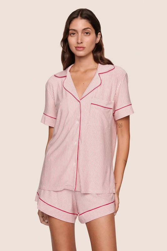 Gisele Printed Relaxed Short PJ Set - Dúo Stripe Holly Red