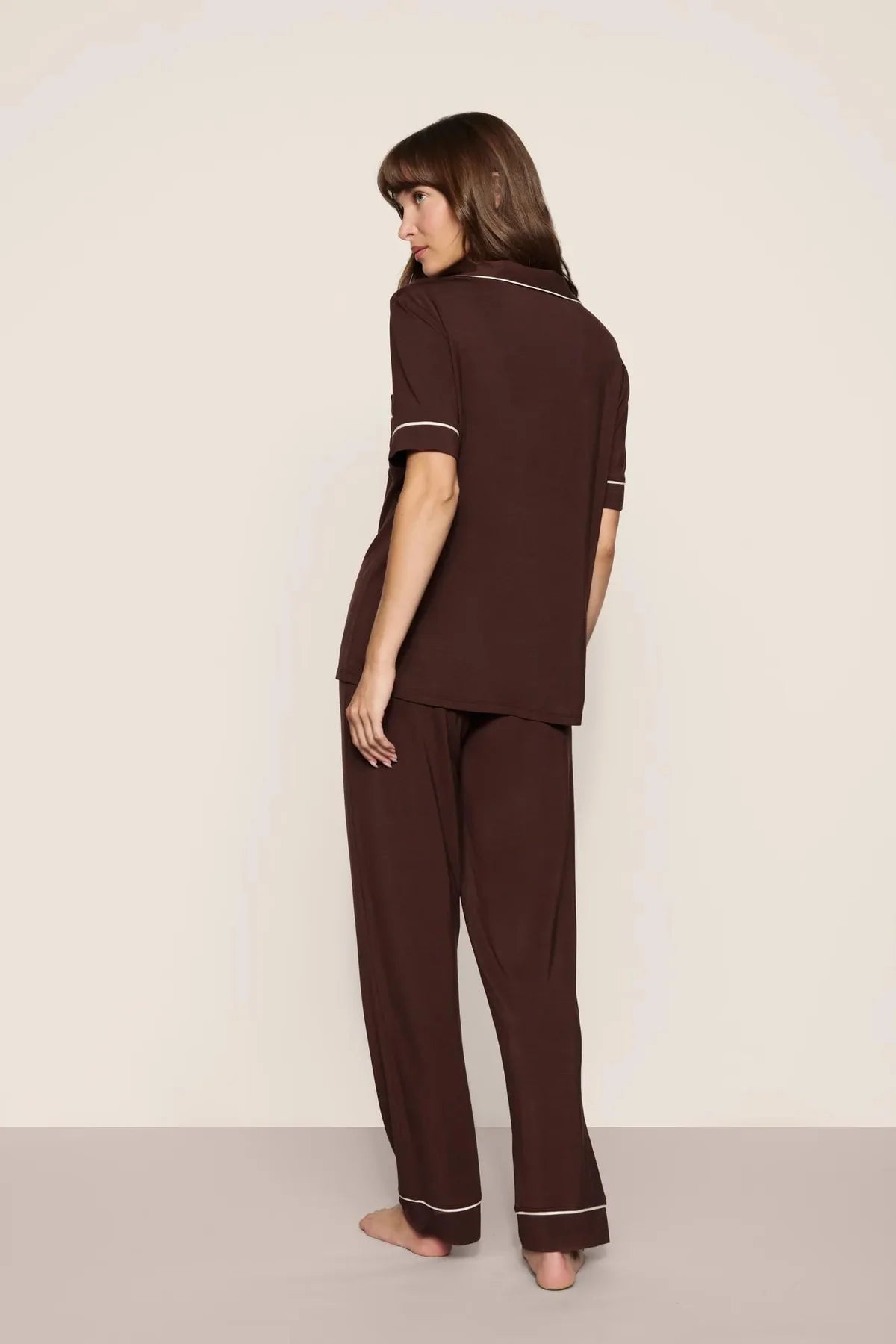 Gisele Short Slv/Pant PJ Set - Chocolate/Ivory