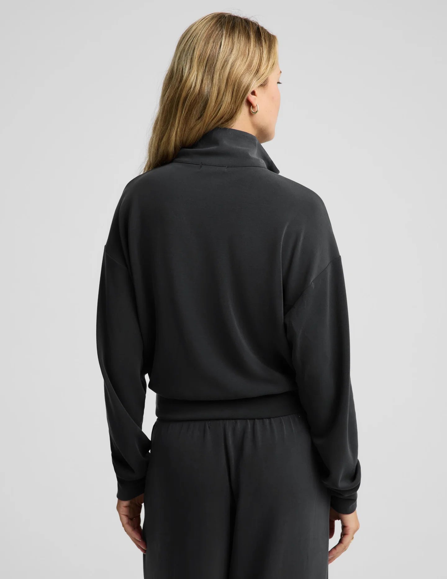 Luxe Sandwash Half Zip Pullover/Wide Leg Pant Set - Dark Charcoal