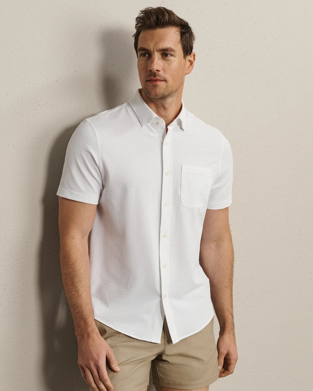 Commuter Seersucker Short Slv - White