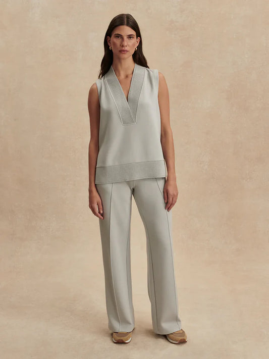 Freida V Neck/Wide Leg Pant - Blue Clay
