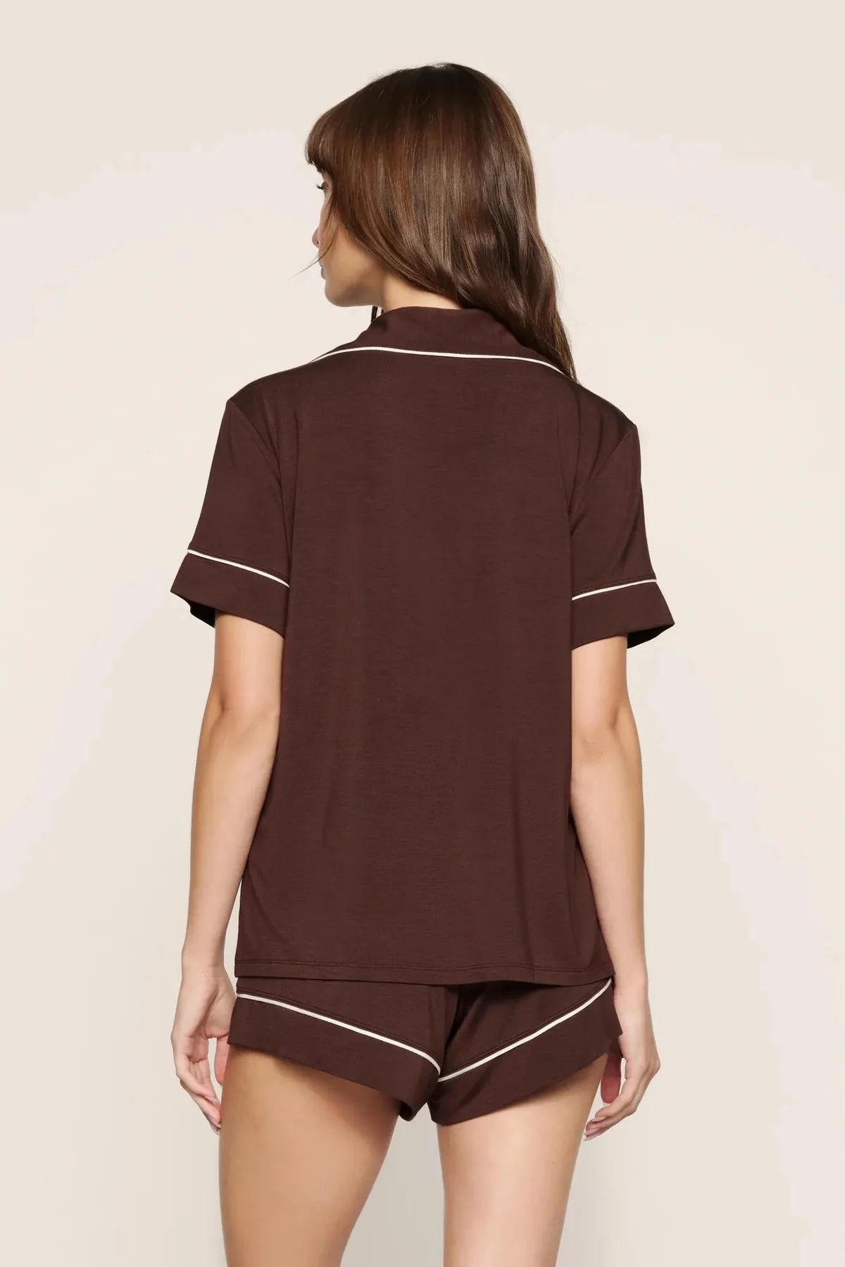 Gisele Relaxed Short PJ Set - Chocolate/Ivory
