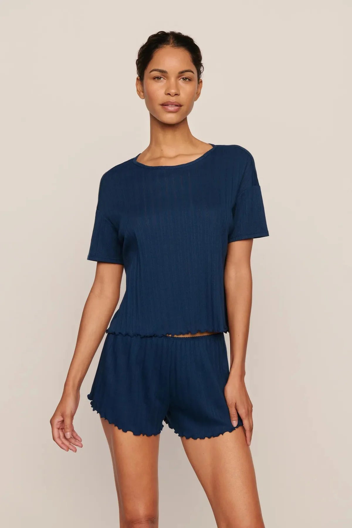 Pointelle SS/Short PJ Set - Navy