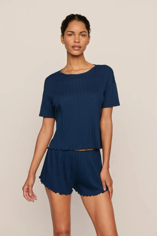 Pointelle SS/Short PJ Set - Navy