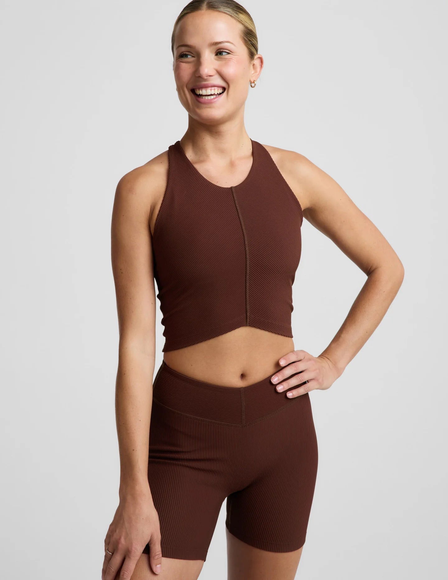 Impulse Ribbed High Neck Tank - Iced Mocha
