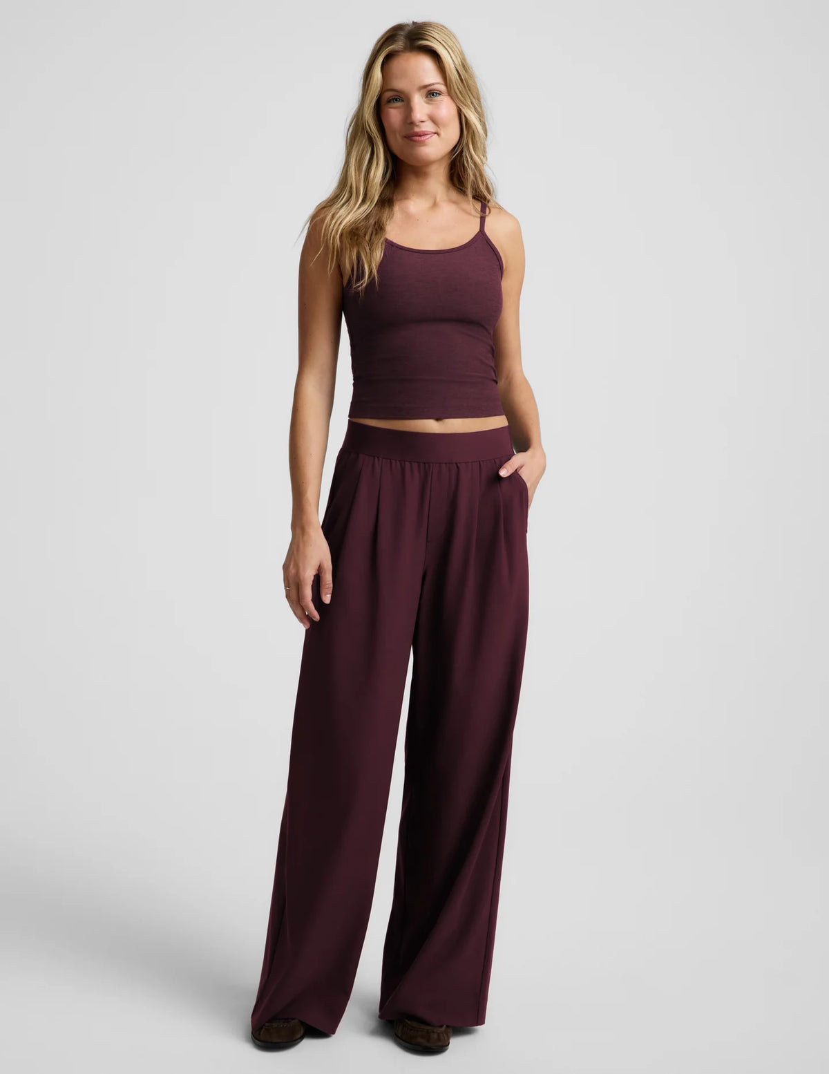Elasticated Wide Leg Pant - Cabernet