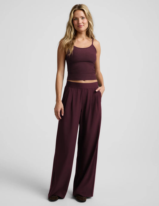 Elasticated Wide Leg Pant - Cabernet