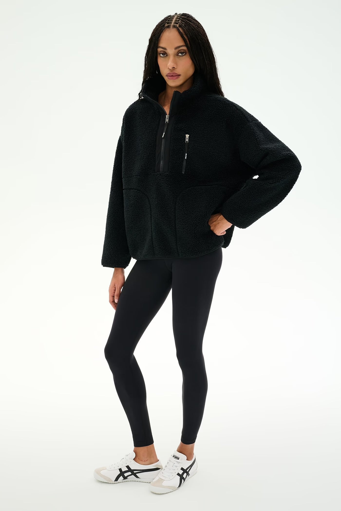 Reese Sherpa Half Zip Pullover - Black