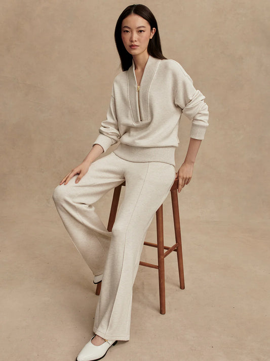 Sally Half Zip/Wide Leg Pant - Ivory Marble