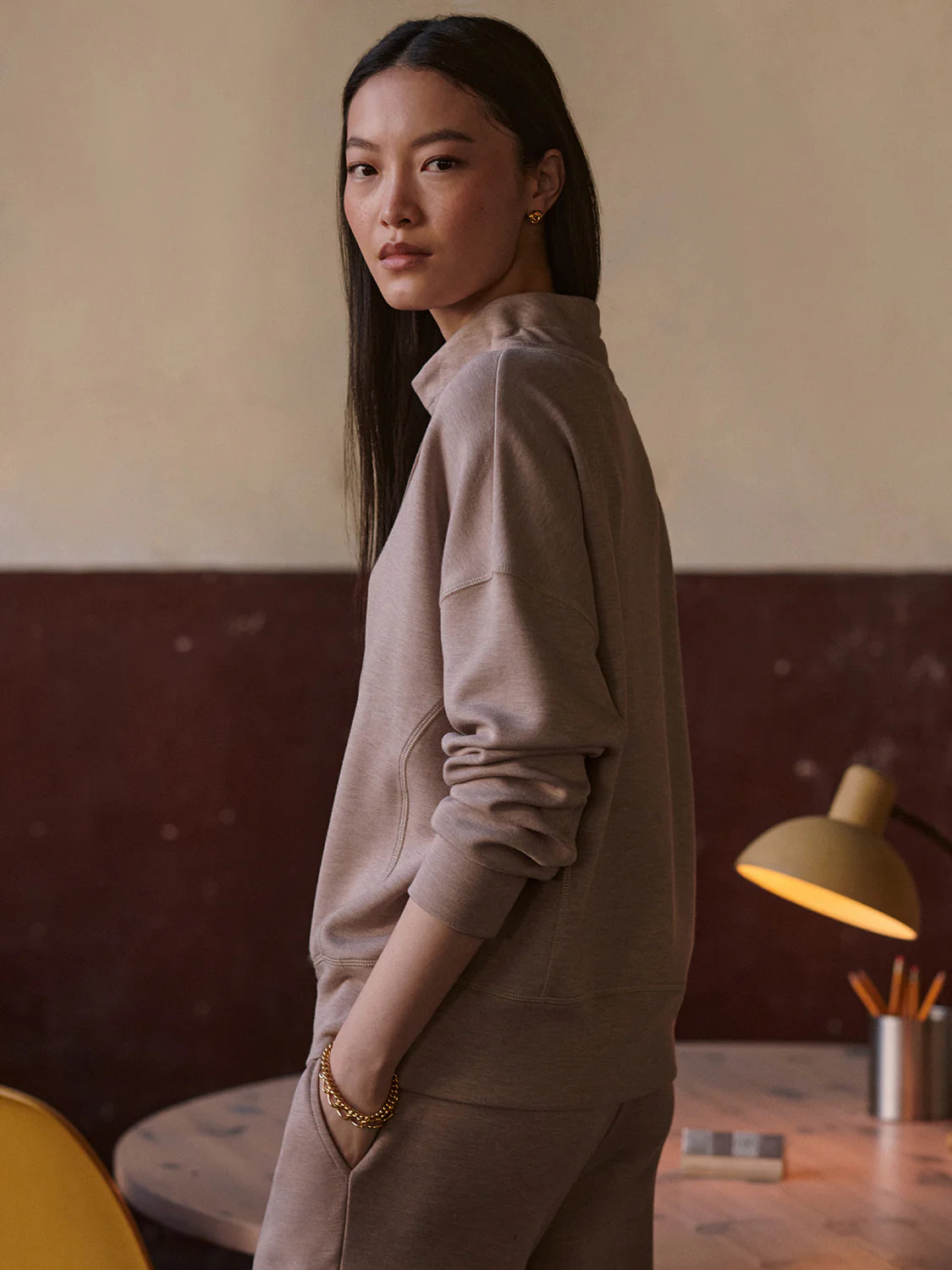 Oakdale Sweat/Wide Leg Pant - Taupe Marble