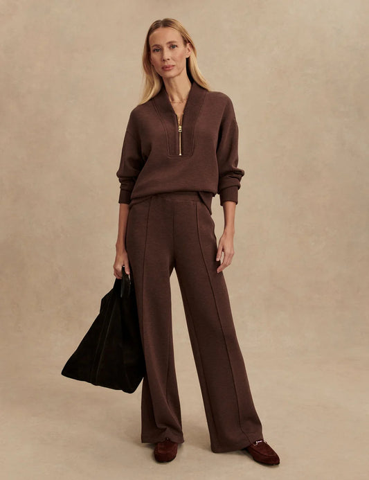 Sally Half Zip/Wide Leg Pant - Coffee Bean