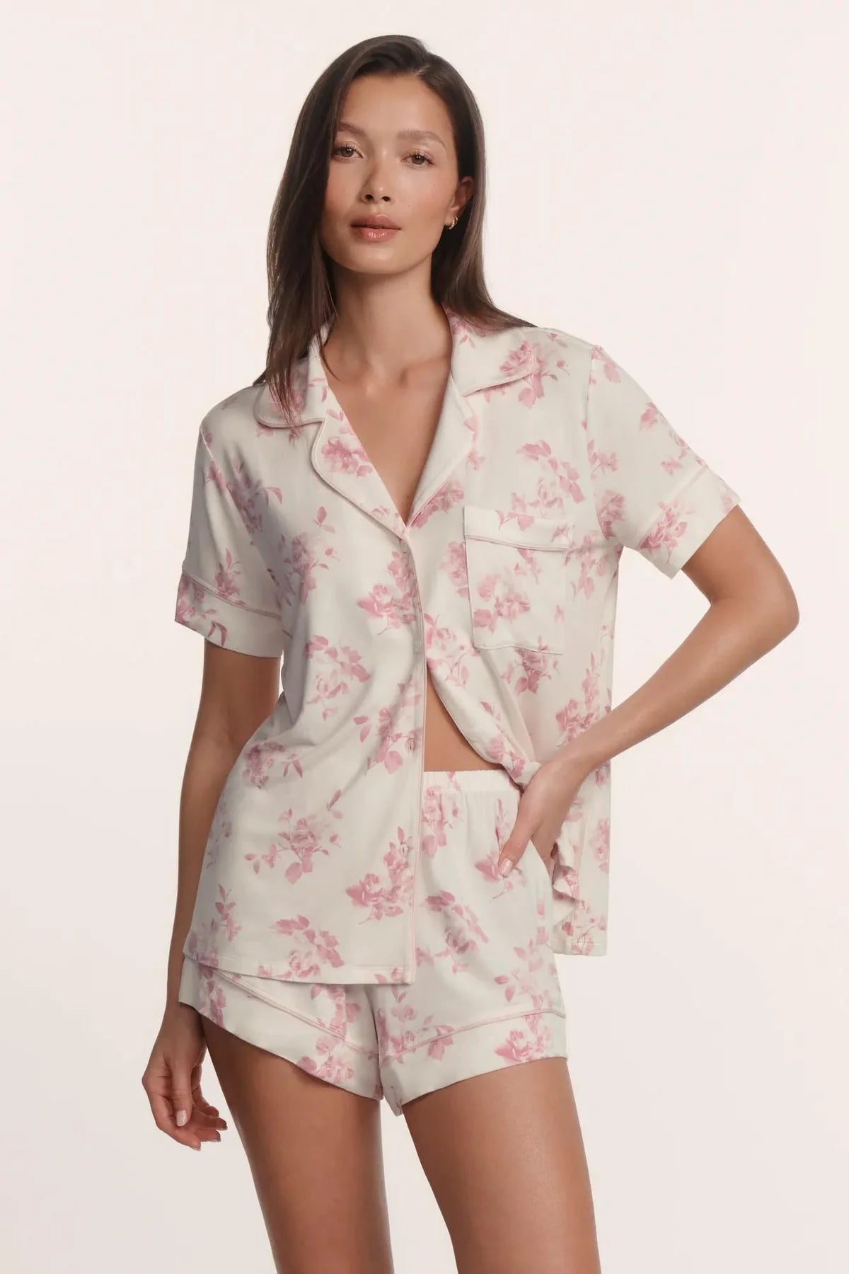 Gisele Printed Relaxed Short PJ Set - Rose Garden Cameo Pink