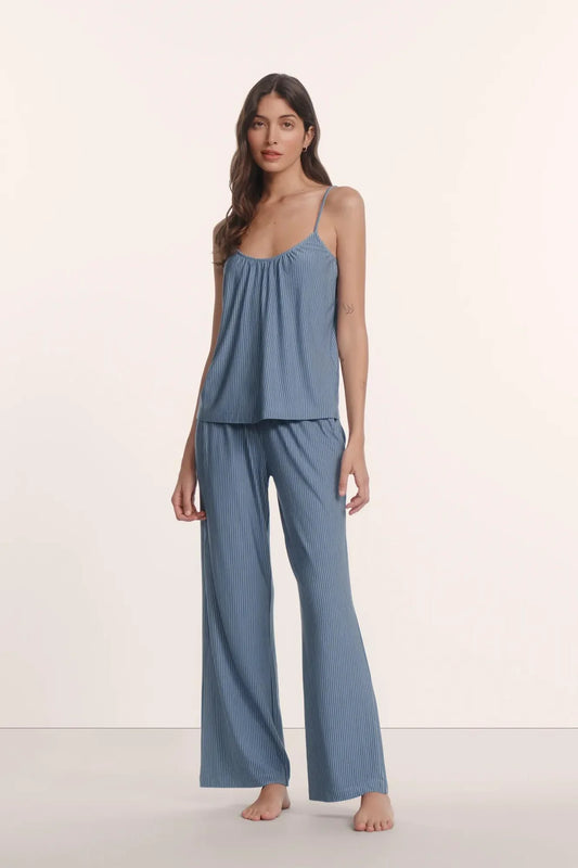 Gisele Printed Cami/Pant PJ Set - Duo Stripe Slate Blue/Ivory