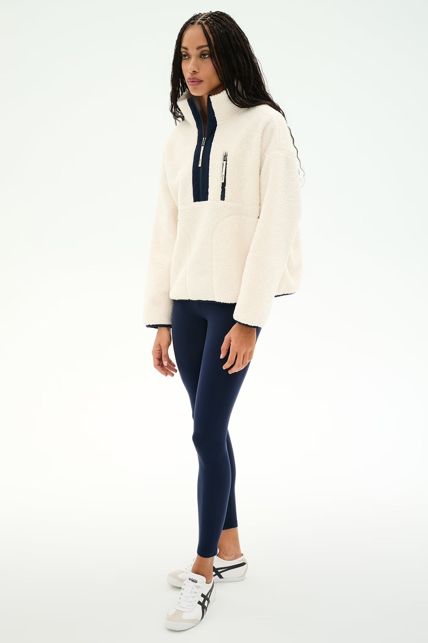Reese Sherpa Half Zip Pullover - Crème/Indigo
