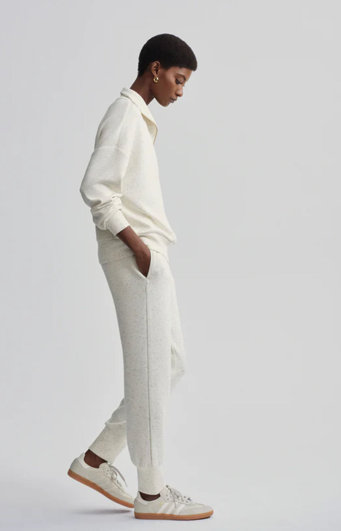 Hawley Half Zip/Slim Cuff Pant - Ivory Marble Fleck