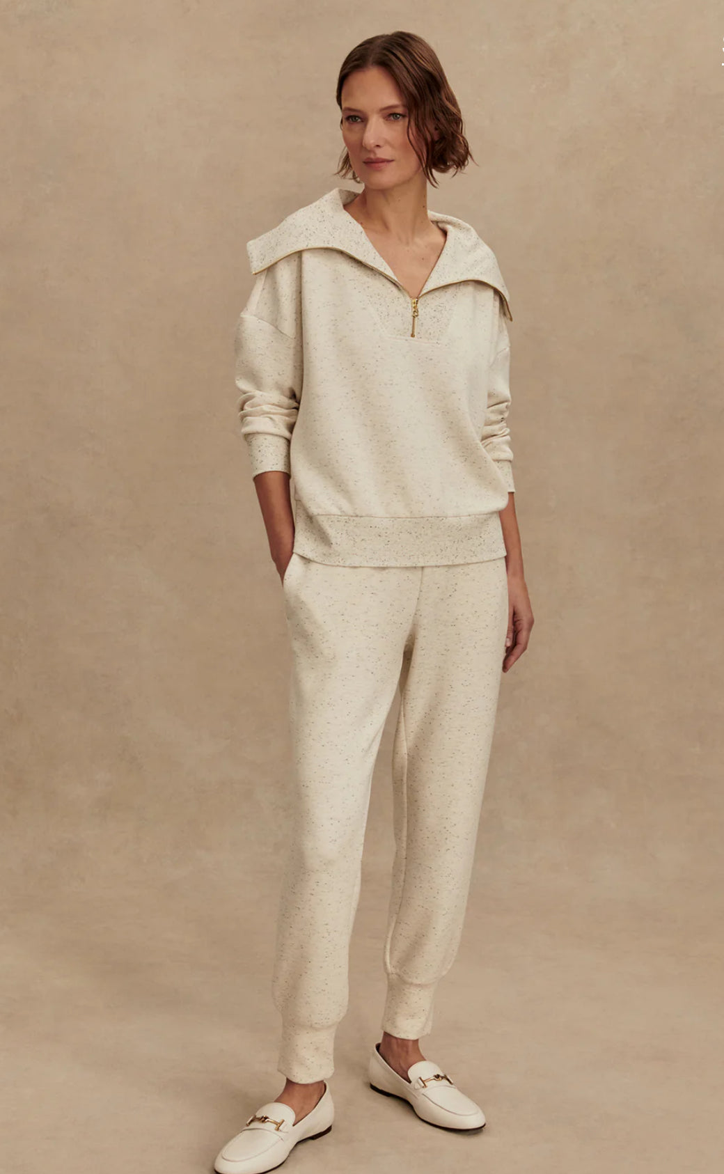 Catherine/Slim Cuff Pant - Ivory Marble Fleck