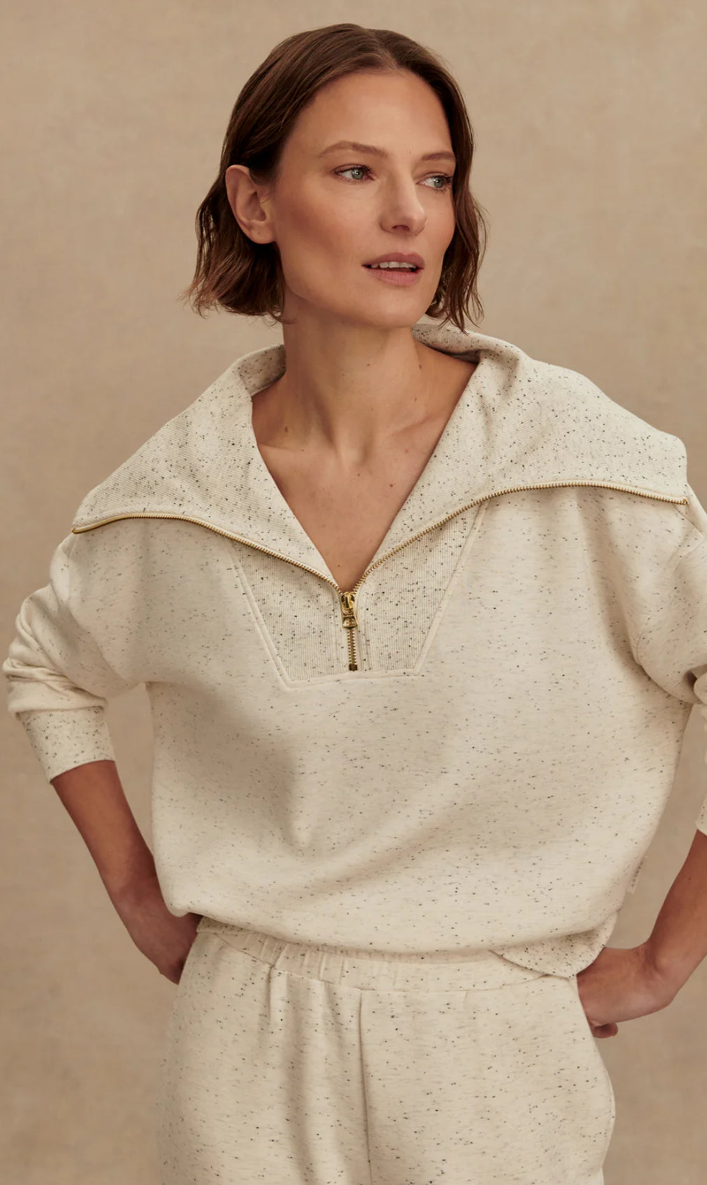 Catherine/Slim Cuff Pant - Ivory Marble Fleck