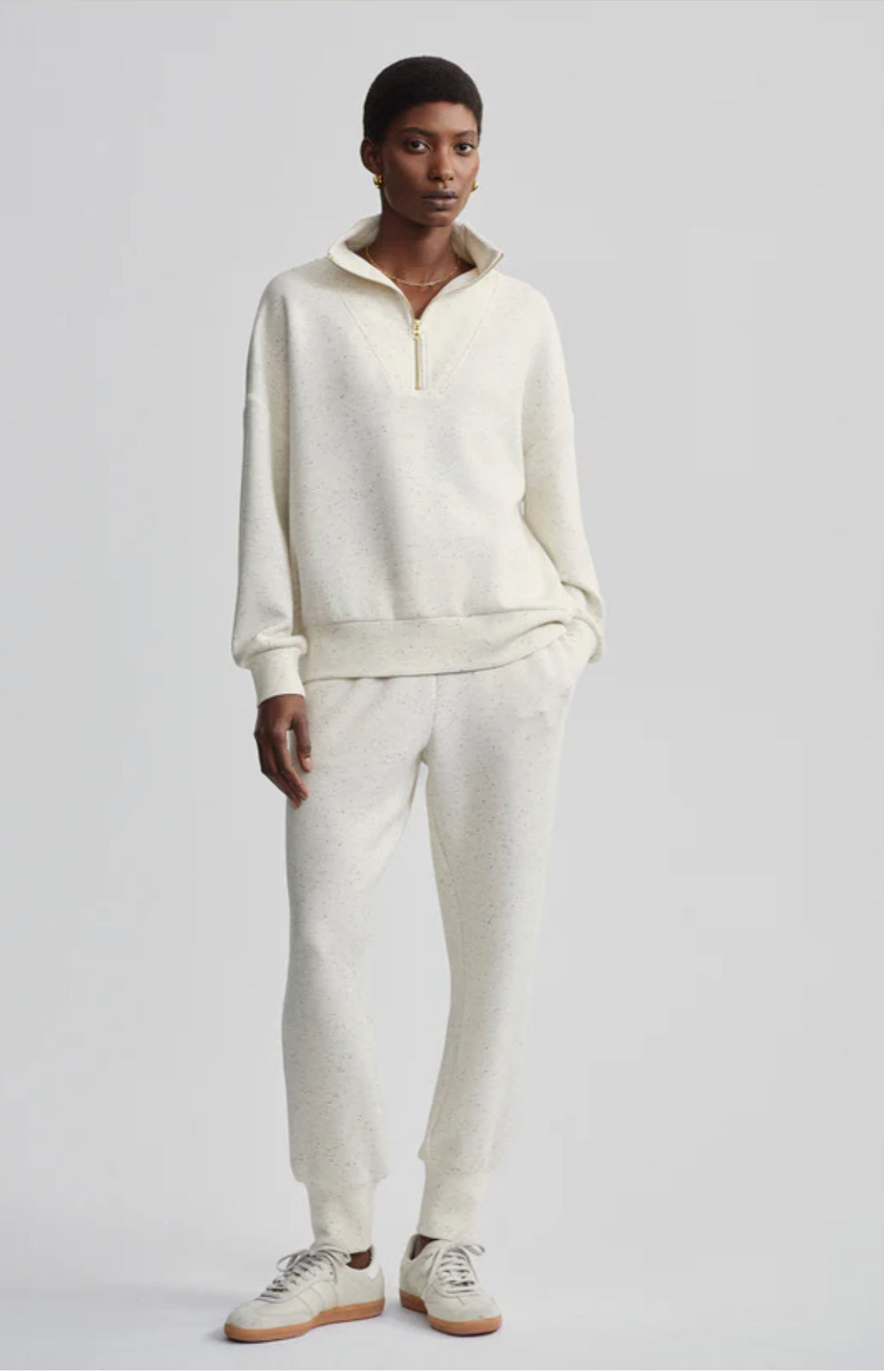 Hawley Half Zip/Slim Cuff Pant - Ivory Marble Fleck