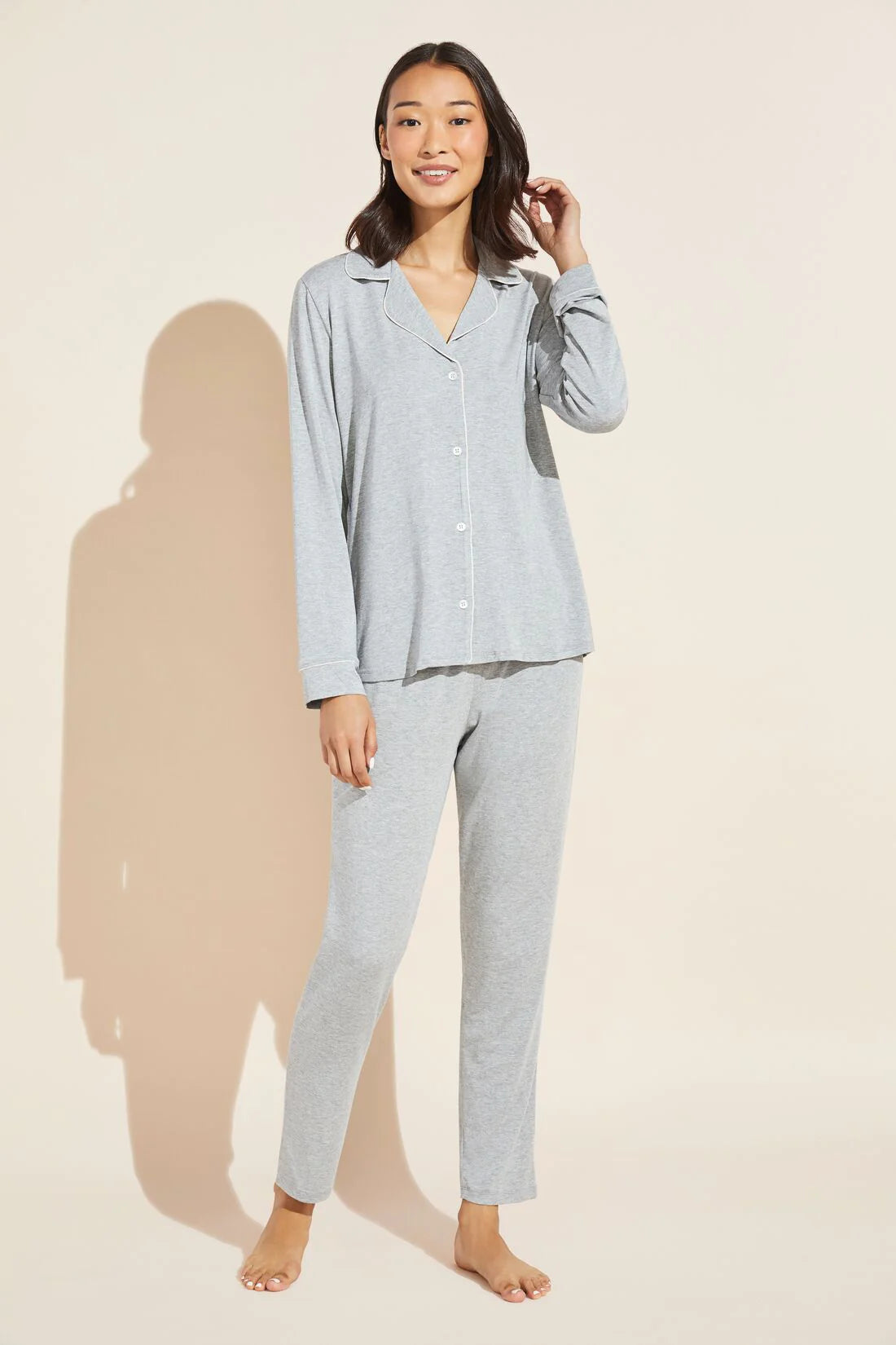 Gisele Tuxedo Slim PJ Set - Heather Grey