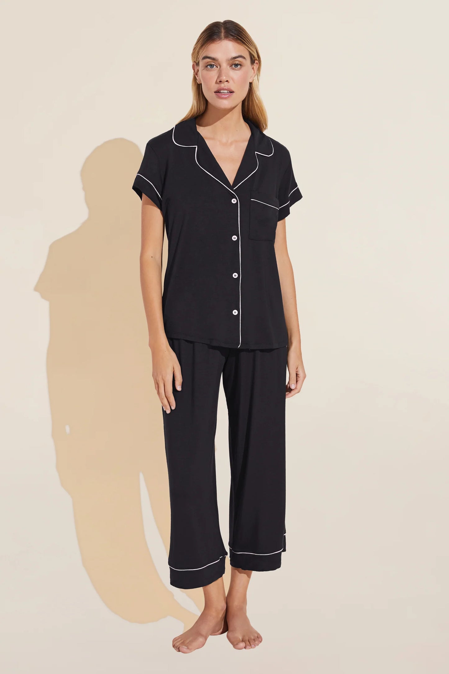 Gisele Short Slv Cropped PJ Set - Black