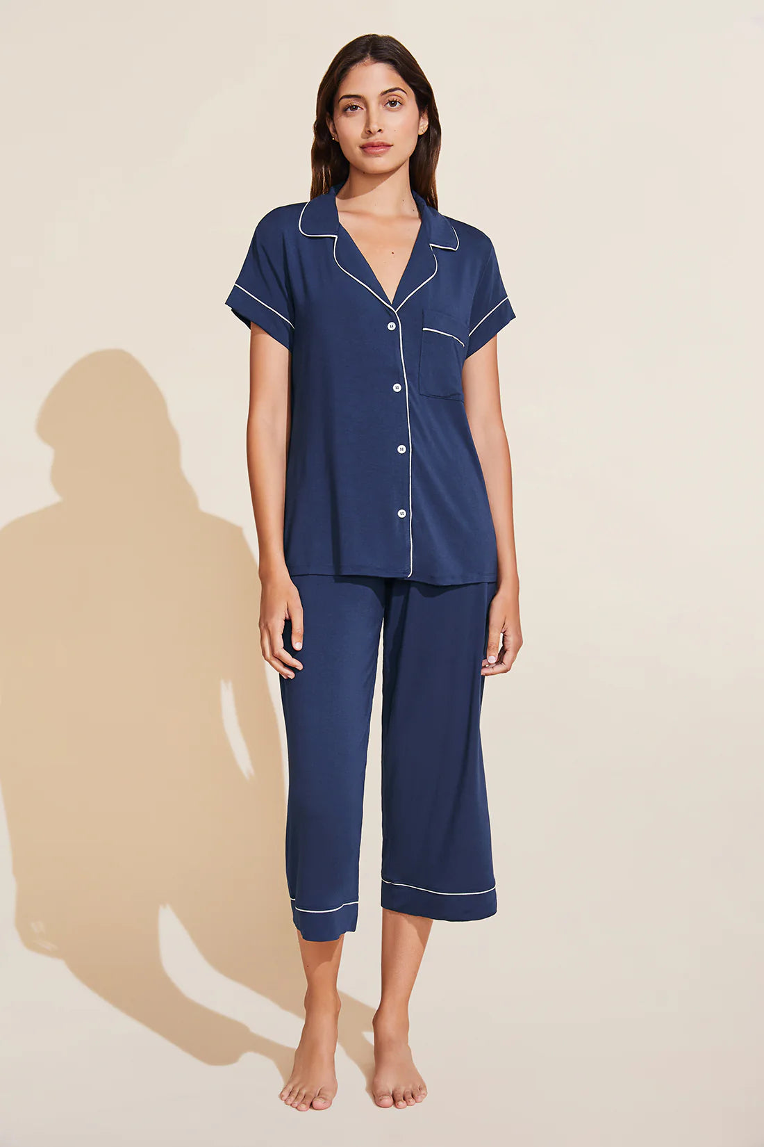 Gisele Short Slv Cropped PJ Set - Navy