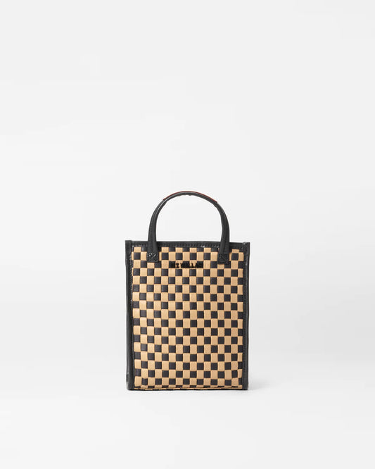 Micro Woven Box Tote- Black/Camel