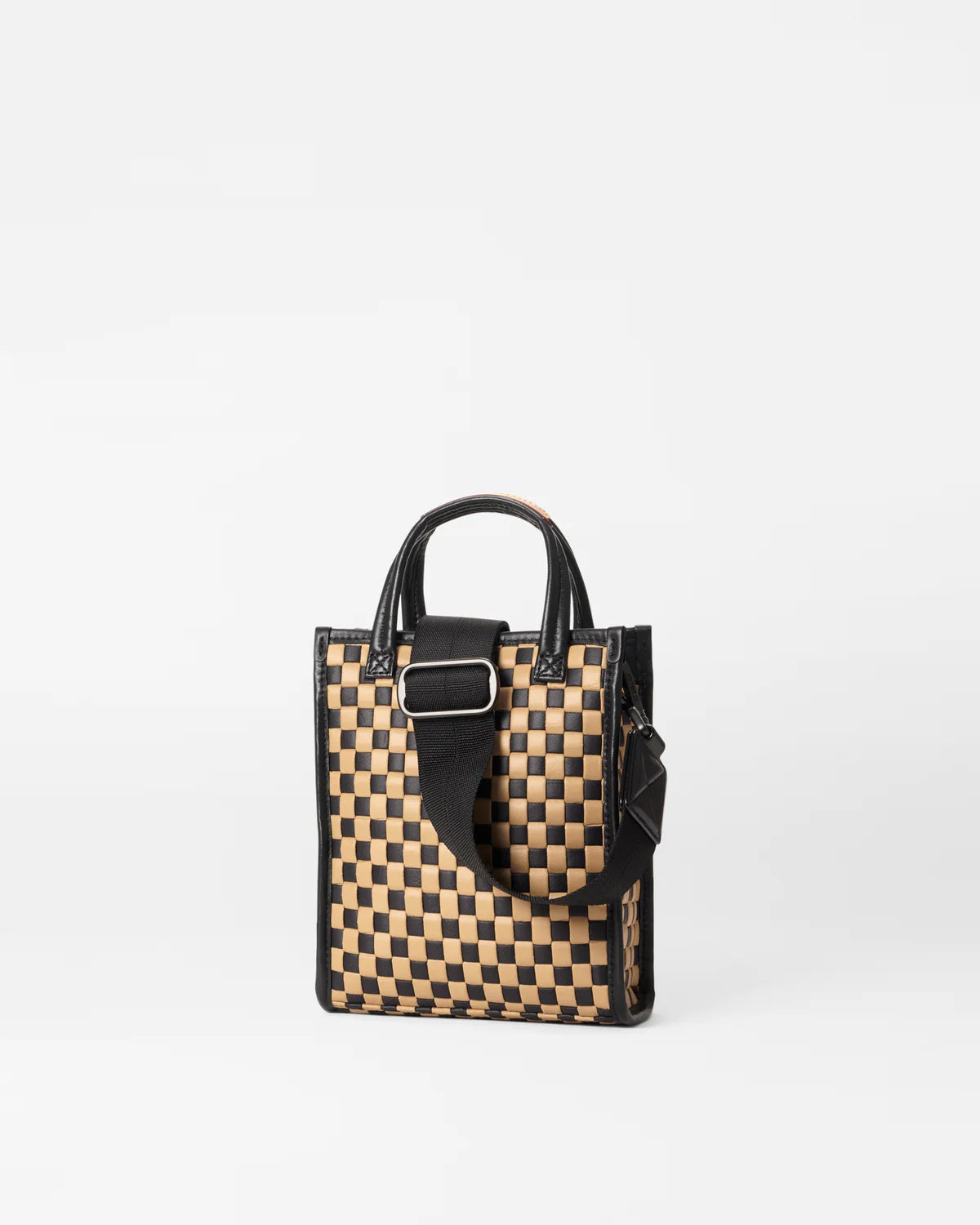 Micro Woven Box Tote- Black/Camel