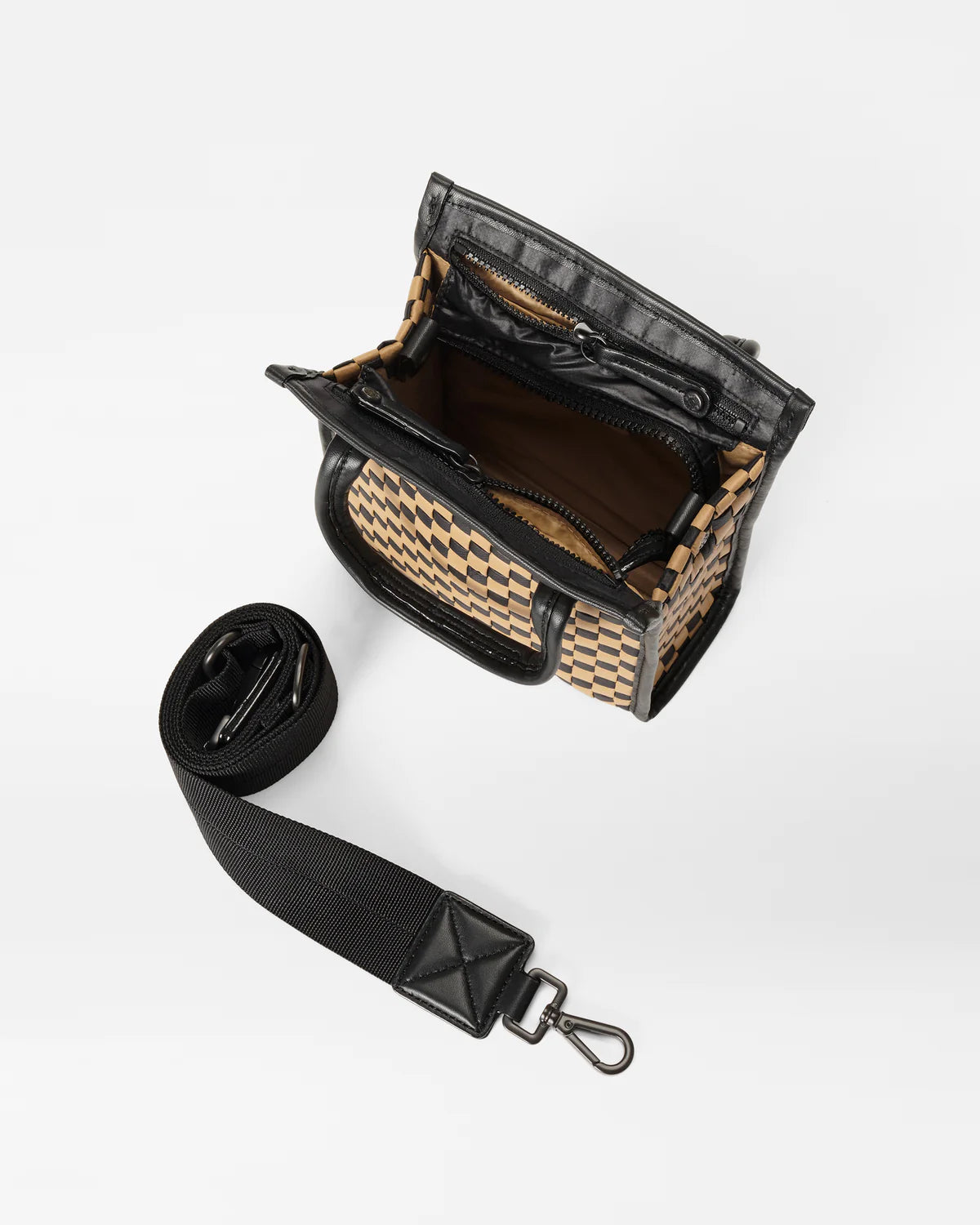 Micro Woven Box Tote- Black/Camel