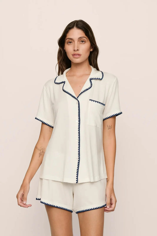 Frida Relaxed Short PJ Set - Ivory/Navy