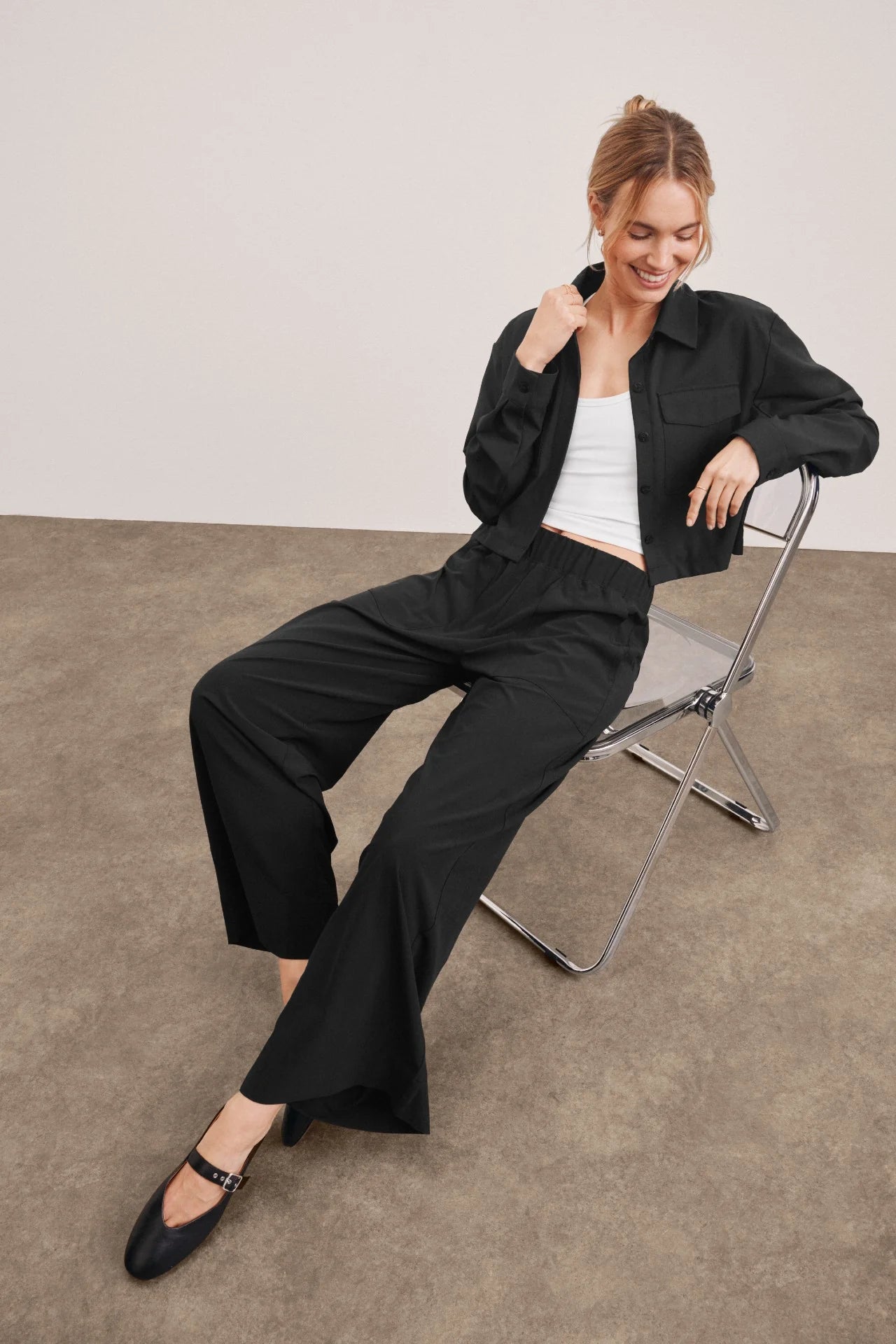 Midtown Cropped Jacket/Status Wide Leg Trousers - Black