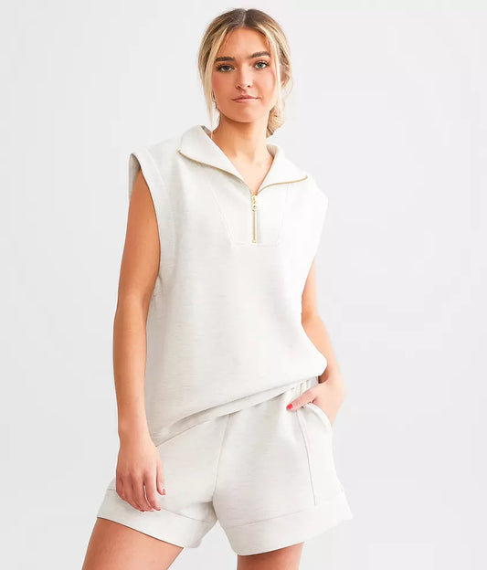 Magnolia Half Zip Tank - Ivory Marble