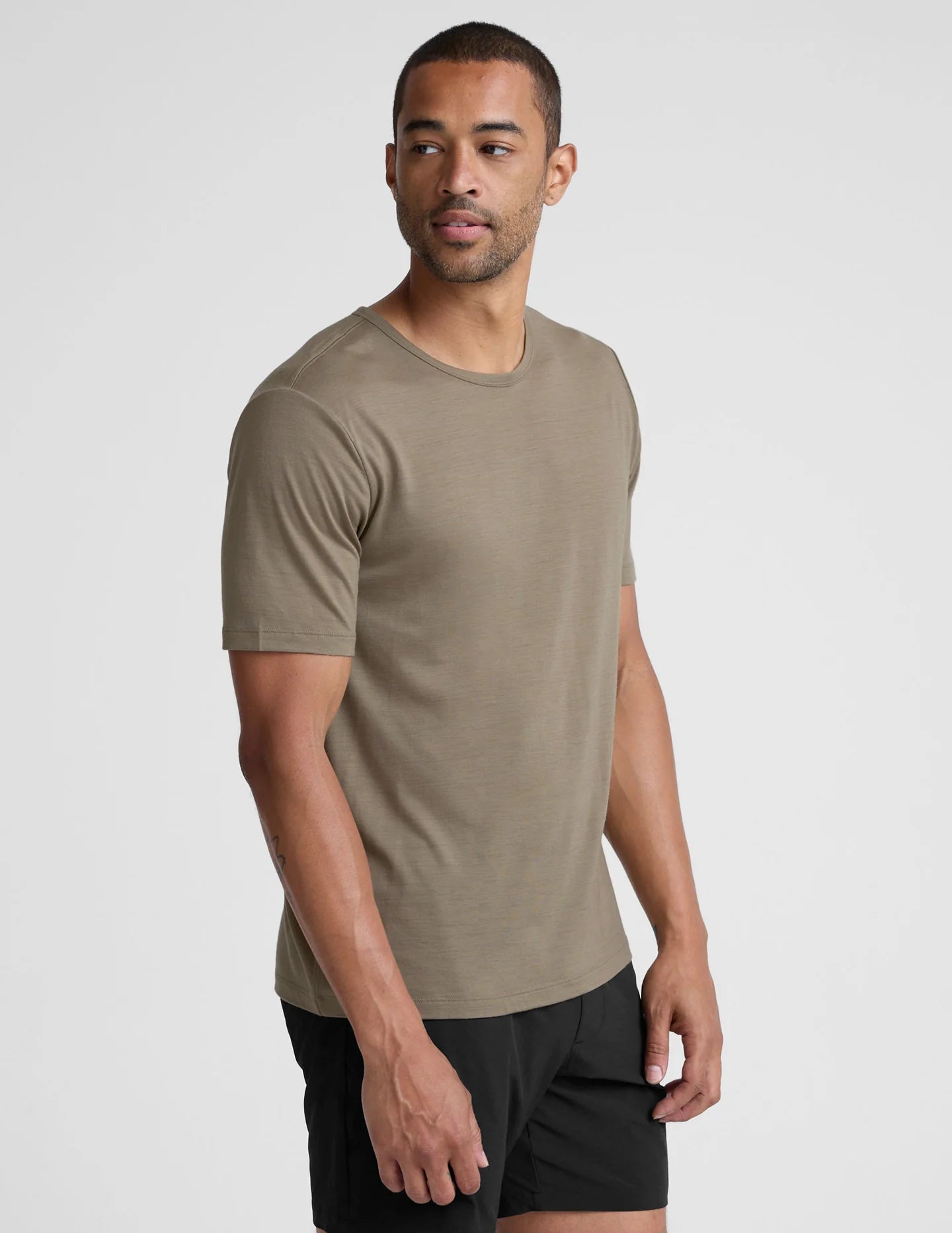 Merino Short Slv Crew - Mushroom
