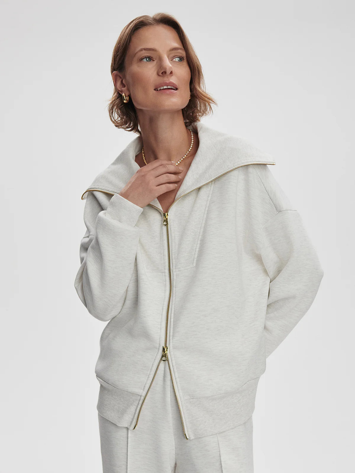 Halley Zip Through Sweat/Slim Cuff Pant - Ivory Marble