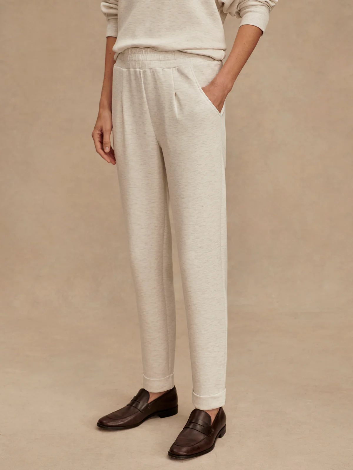 Halley Zip Through Sweat/Slim Cuff Pant - Ivory Marble