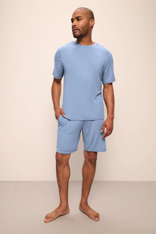 Henry Rib Short PJ Set - Wedgewood Blue