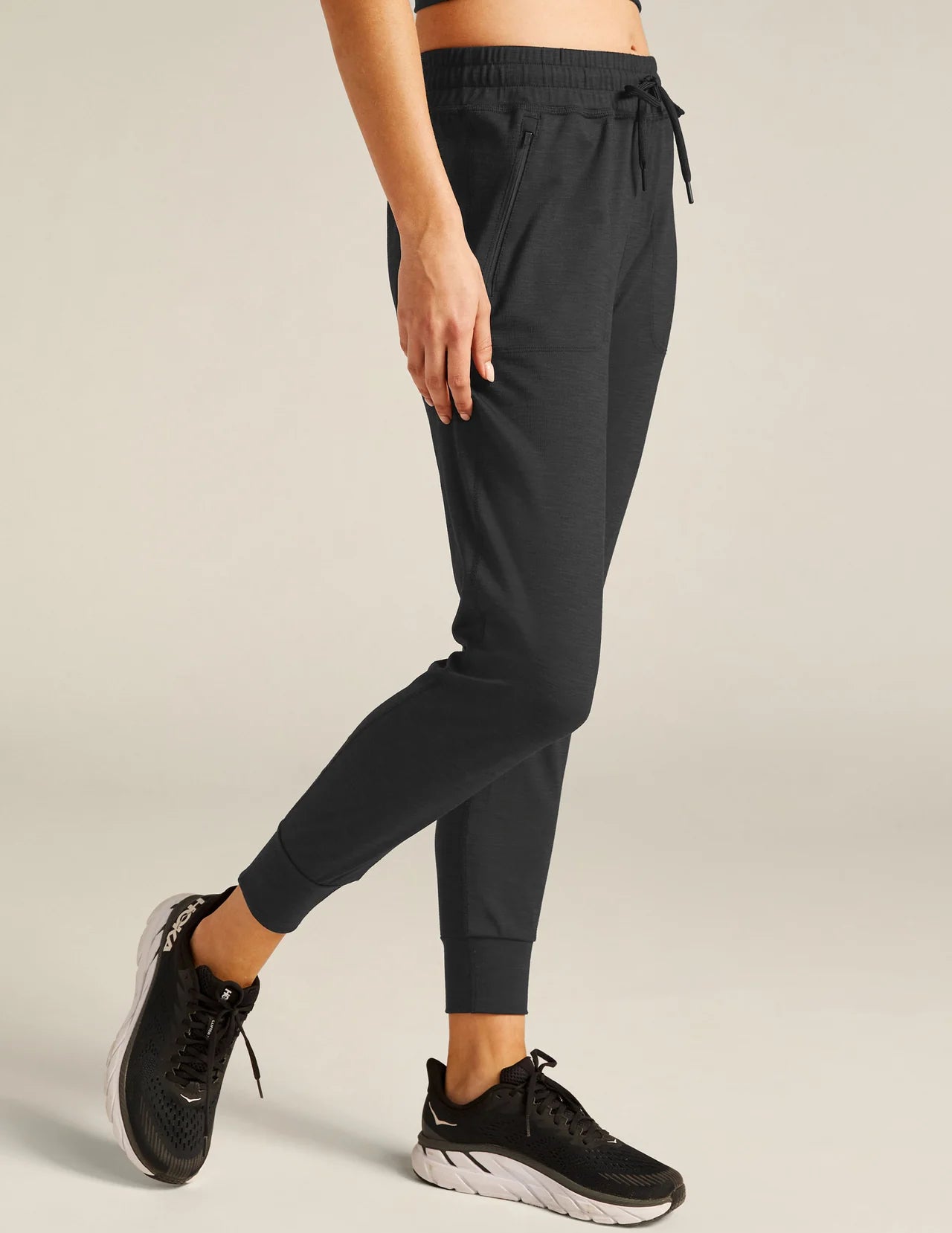 Heather Rib Street Jogger - Black