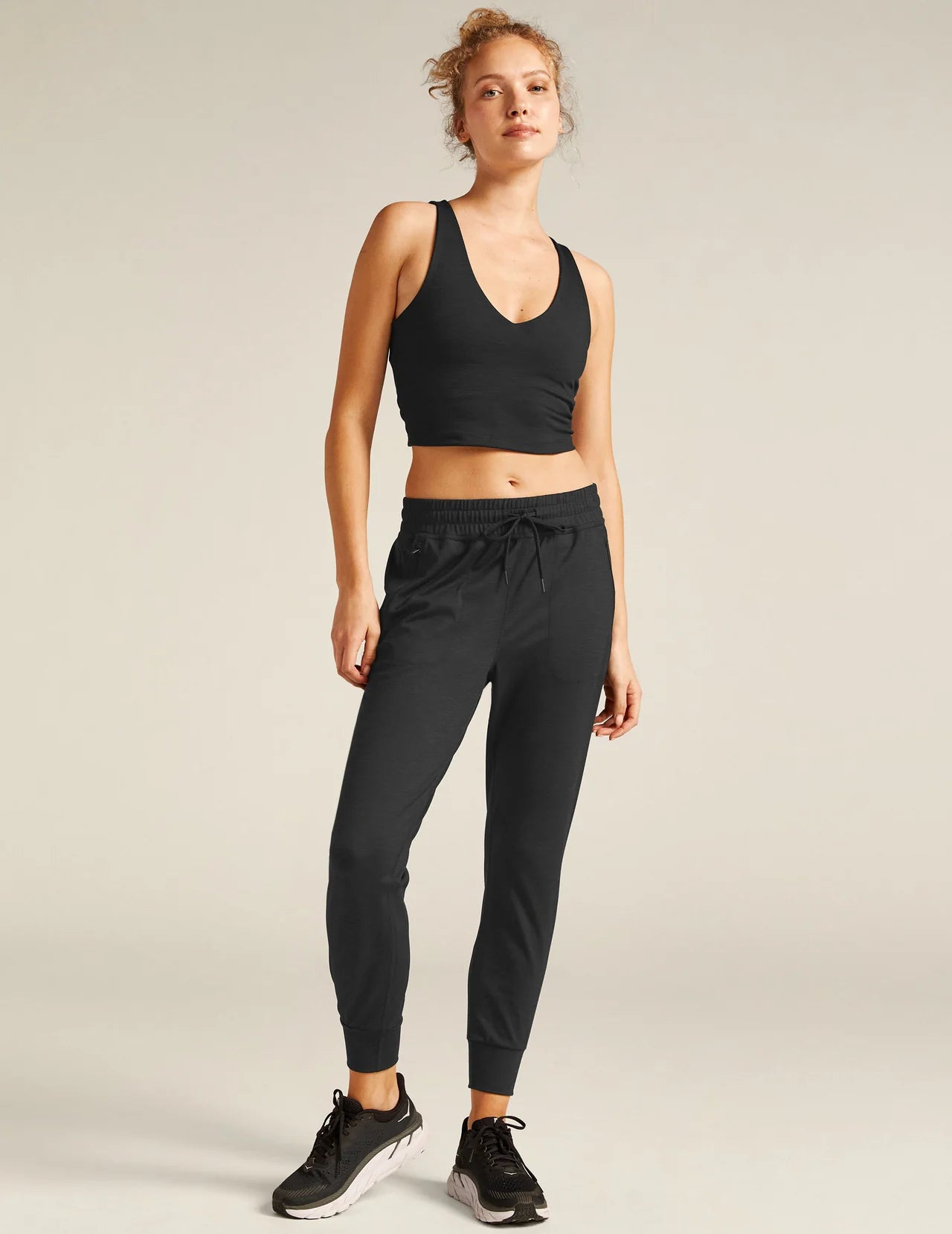 Heather Rib Street Jogger - Black