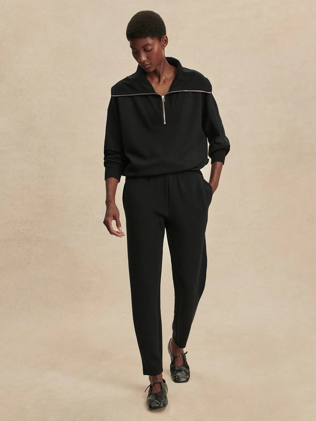 Sally Half Zip/Slim Pant - Black