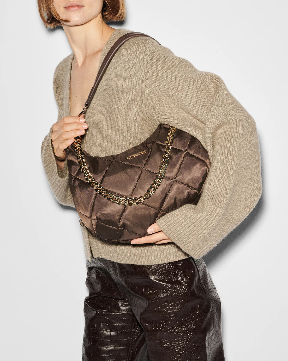 Madison Quilted Shoulder Bag - Walnut