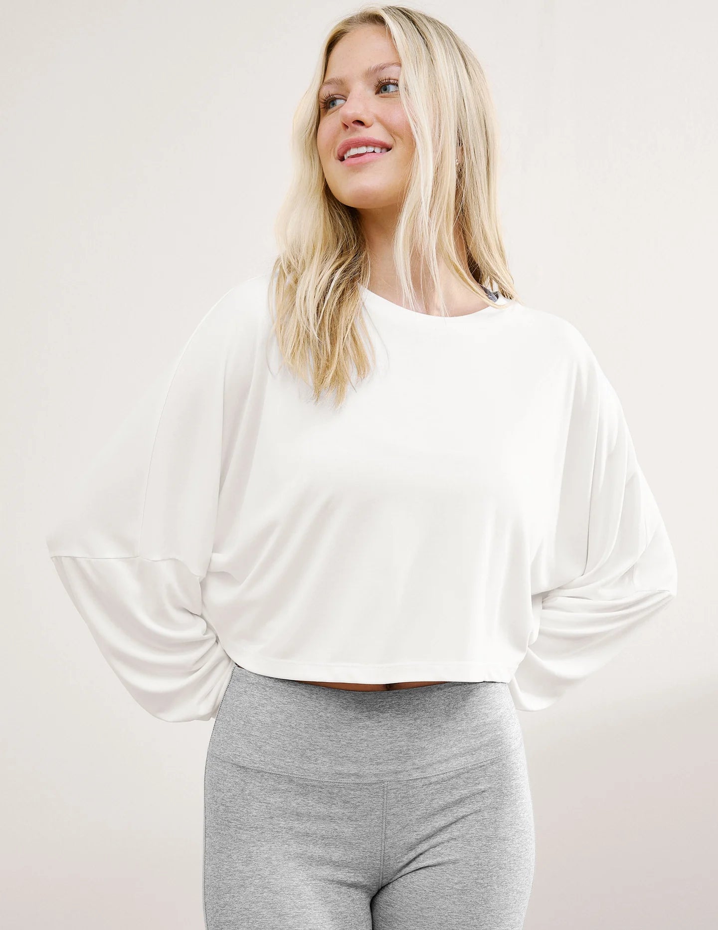 Studio Luxe Cropped LS Tee - White