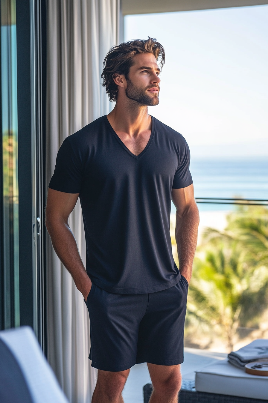 Thrive PJ Set - Navy V Neck