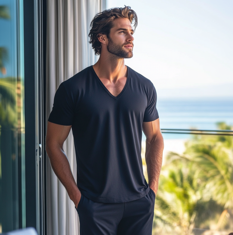 Thrive PJ Set - Navy V Neck