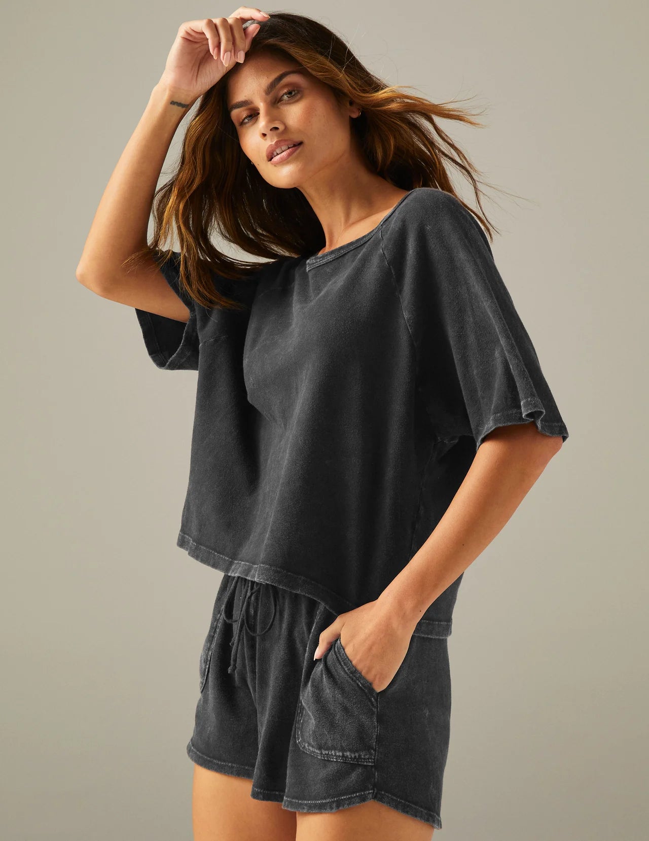 Beach Day Oversized Tee/Short - Washed Black