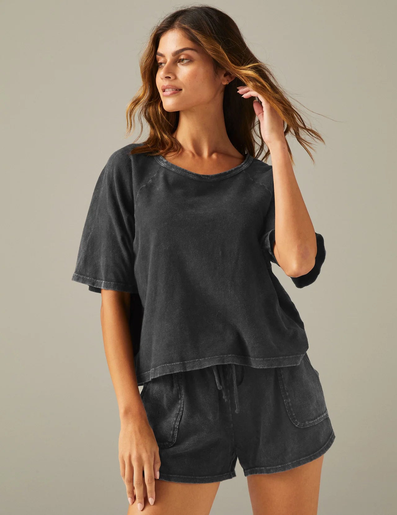 Beach Day Oversized Tee/Short - Washed Black